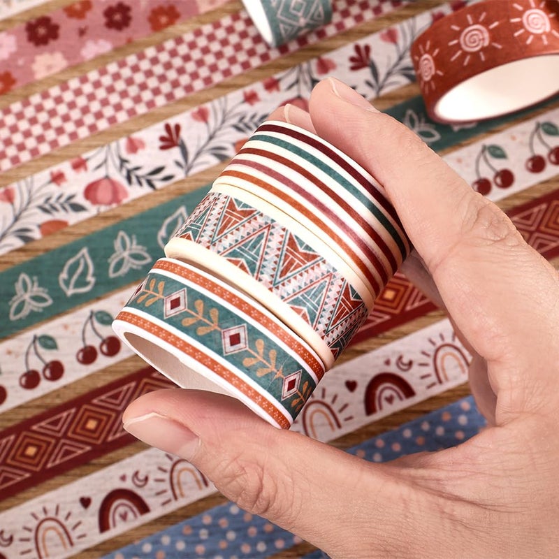 icceemee 20 Rolls Bohemia Theme Washi Tape Set,Writable Decorative Tapes for Scrapbooking, Junk Journal Supplies, Bullet Journaling, 0.6"x79" per Roll - Image 5